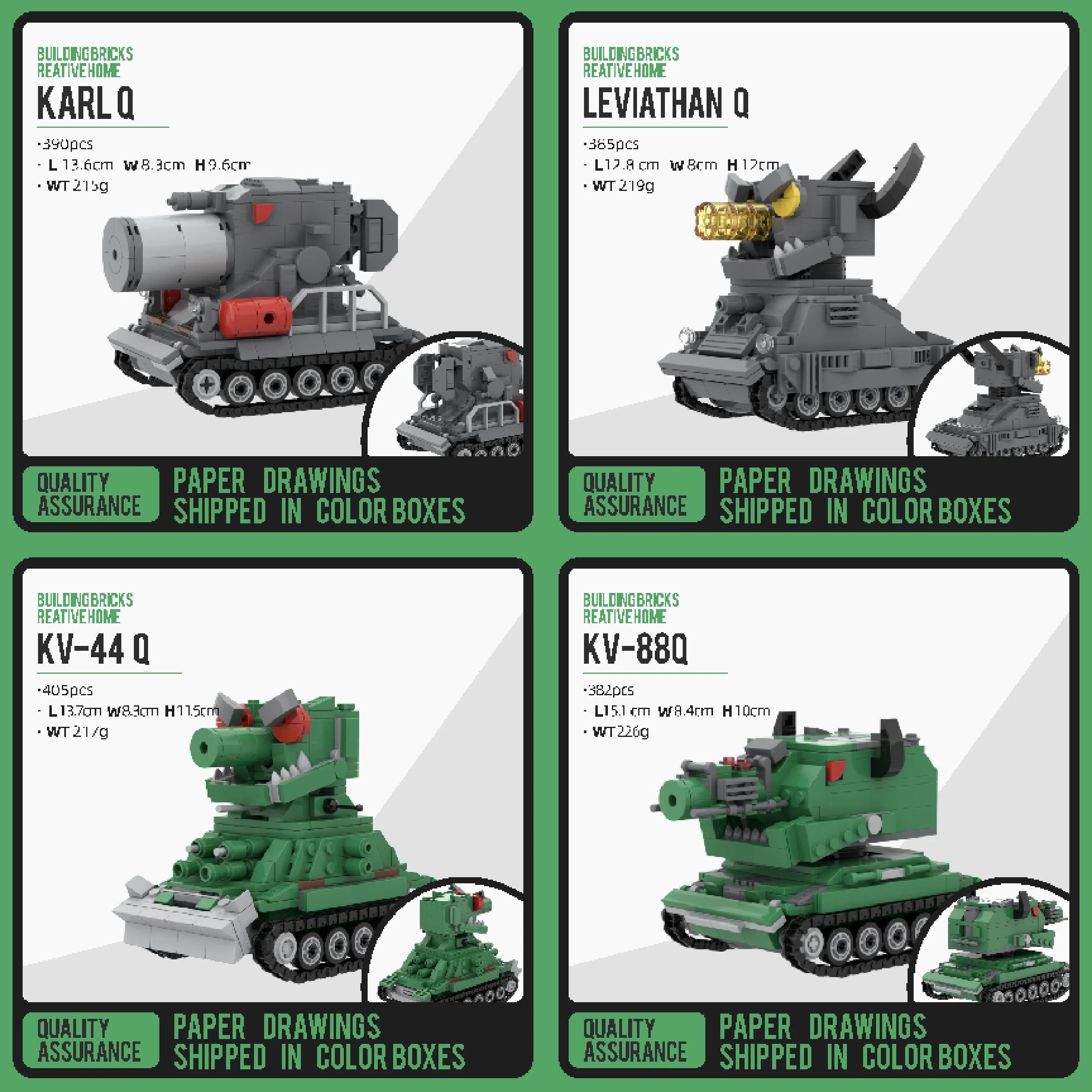 Bloco de construção criativo Dinosaur Tank MOC KV-44 Carl 44