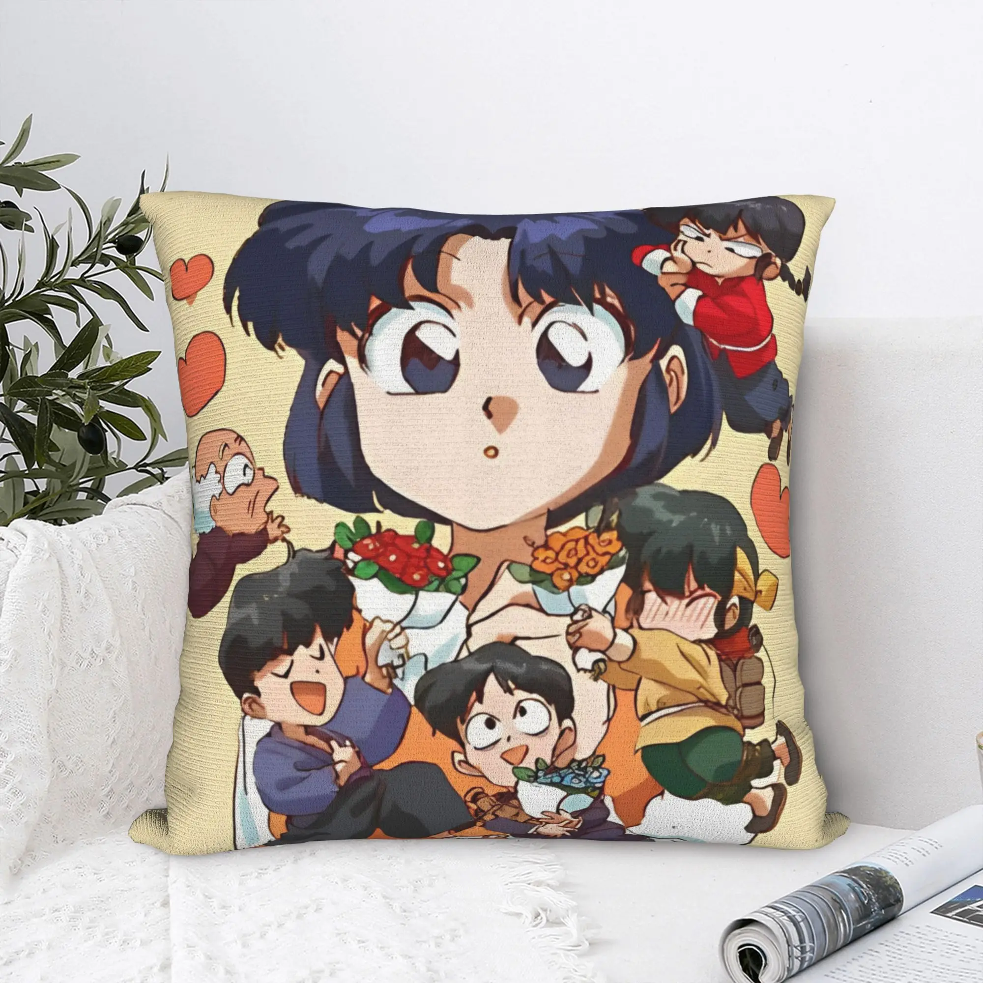 Akane Tendo Love - Digital Art Square Pillow Cases Ranma 1/2 Cushion Covers Funny Zippered Decorative Pillowcase for Car 40x40cm
