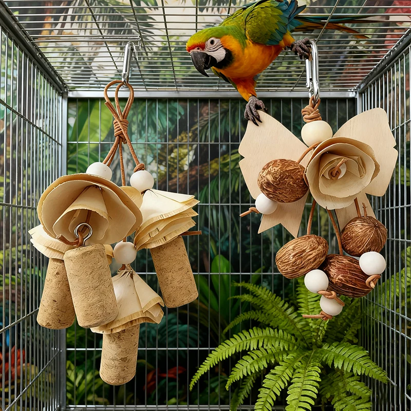 Kauspielzeug für Vögel für Papageien, natürliches gewebtes Gras, Holzspäne, Obst, Kauschnur, sicher, ungiftig, Vogelkäfigzubehör, kaubares Spielzeug