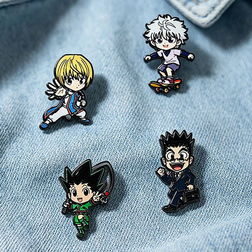 4Pcs Anime Hunters Enamel Pins Set Gon Killua Kurapika Leorio Metal Brooch Lapel Badge For Clothes Fans Cosplay Jewelry Gift view 3