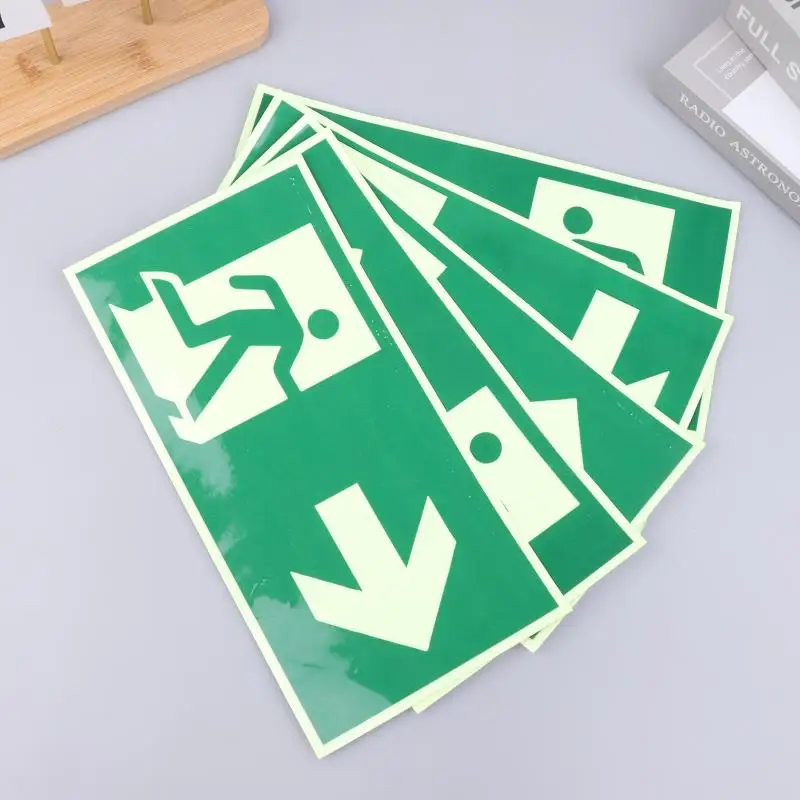 1PCS Luminous Exit Sign Emergency Evacuation Safety Wall Decal Photoluminescent Fire Evacuation Indicator With Green Border
