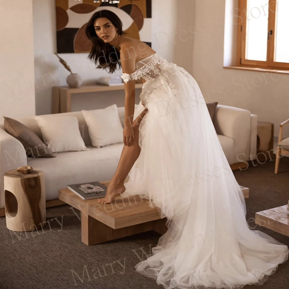 Modern A Line Sweetheart Wedding Dresses Beautiful Appliques Lace Backless Bride Gowns Off The Shoulder Sleeveless Floor-Length