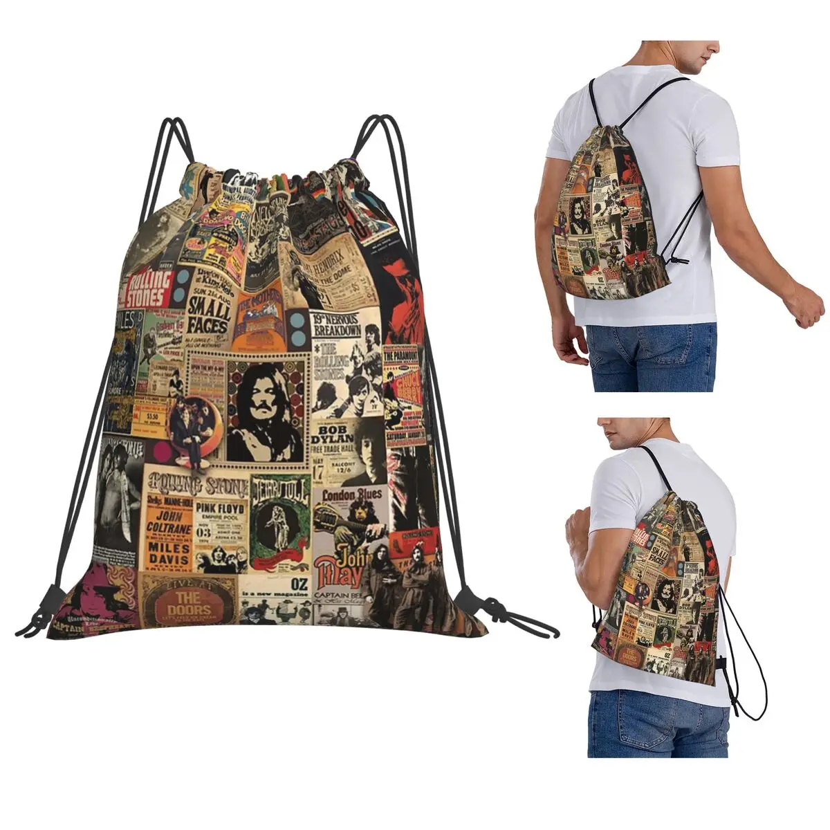 Rock N' Roll Stories Backpacks Multi-function Drawstring Bags Sports Bag Book Bags for Travel School