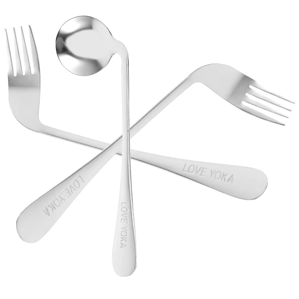

1 set Elderly Feeding Care Tableware Angled Spoon Fork Set Stainless Steel Curved Handle Eating Utensils Adaptive Aid Patients