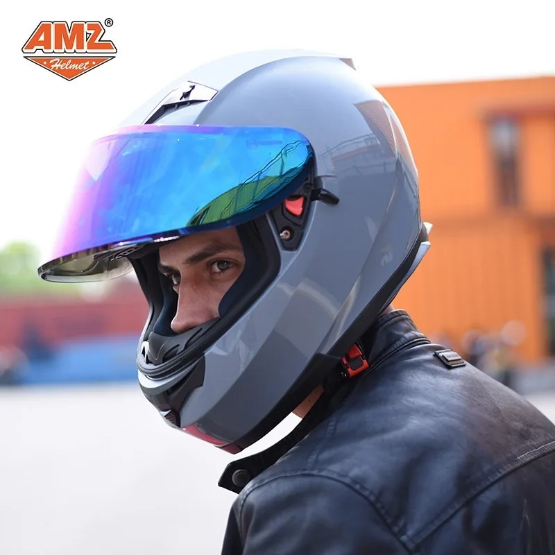 AMZ Unisex Racing Motorcycle Helmet with Dual Lens Anti-Fog Technology Fully Enclosed Full Face Coverage Universal Sizing
