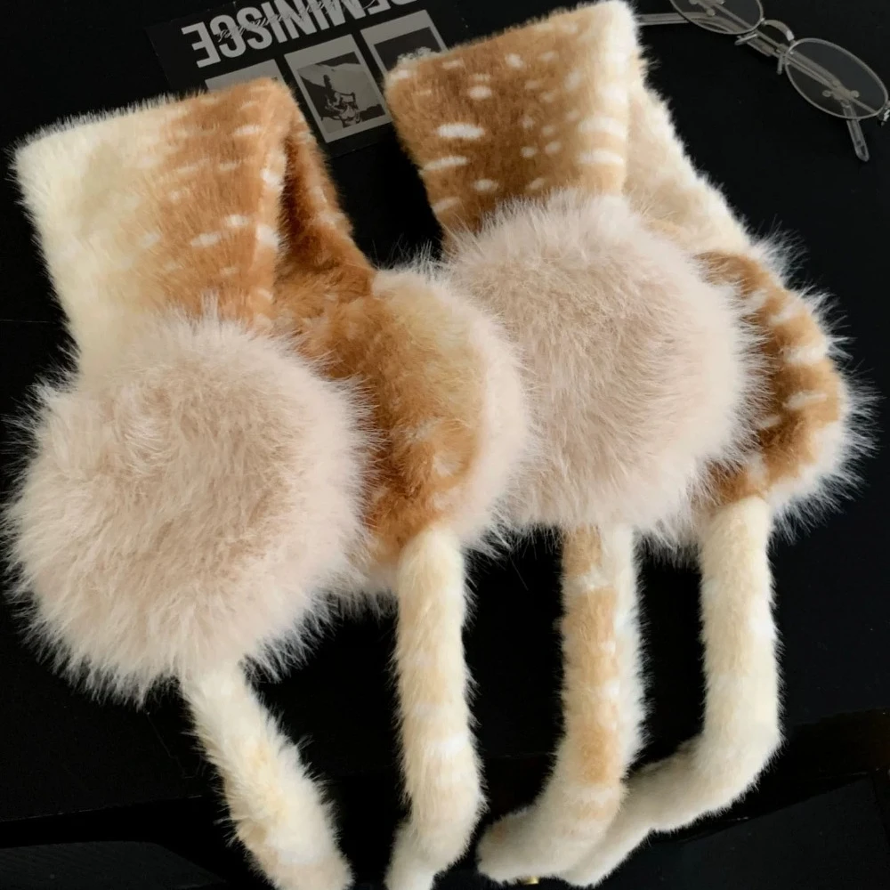 Winter Forest Style Cute Deer Ear Fluffy Earmuffs Maillard-style Warm Ear Wrap Photo Styling Outdoor Cycling Everyday Shopping