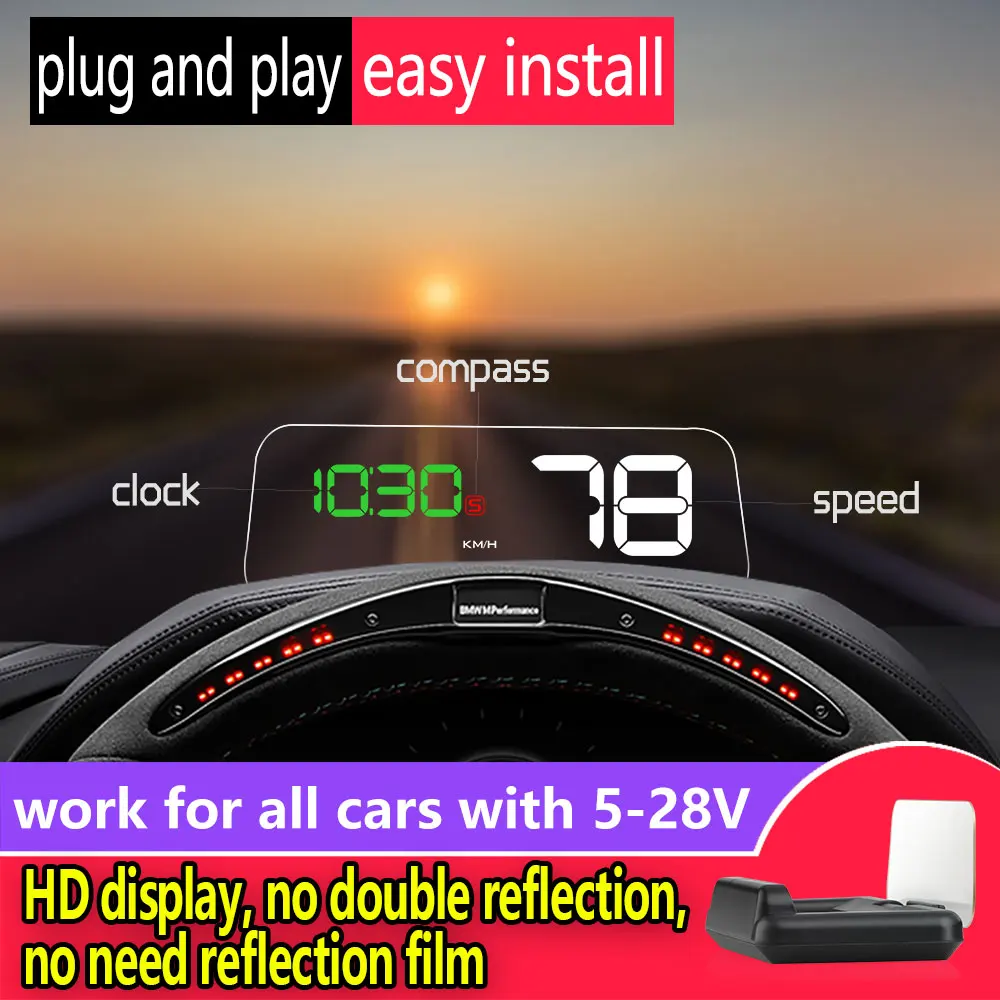 WiiYii T900 5-inch Car Head-Up Display GPS Speedometer Type-C Connection Universal Fitment Auto Meter Battery Voltage