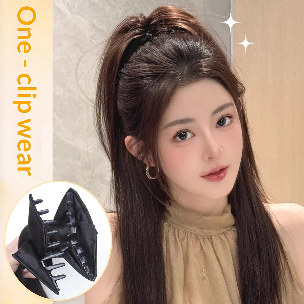Half Up Fluffy High Straight Ponytail Synthetic Hairpiece Heat Resistant Natural Hair Accessories for Women Daily Party Casual view 2