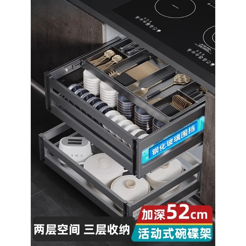 

Basket Kitchen Cabinet Dishes Basket Three-layer Double-layer Drawer Cabinet Basket Dishes Pots Seasoning