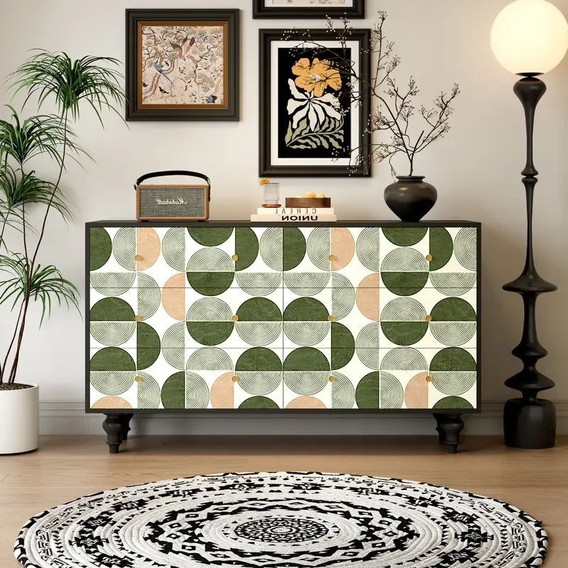 American Retro 6 Drawer Chest Cabinet Solid Wood Dining Sideboard Wall Storage Unit for Living Room Bedroom Locker Furniture
