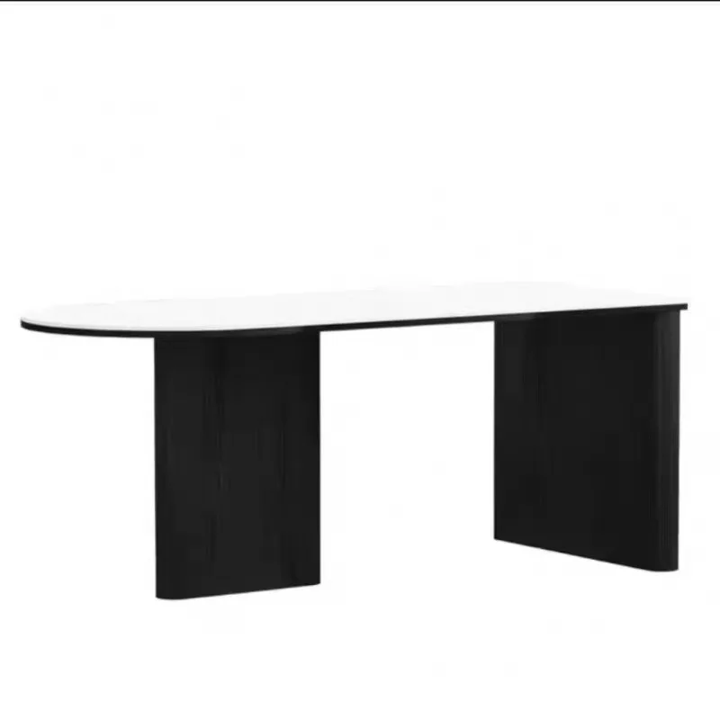 

Villa island pure white rock slab dining table solid wood modern simple large apartment Nordic home