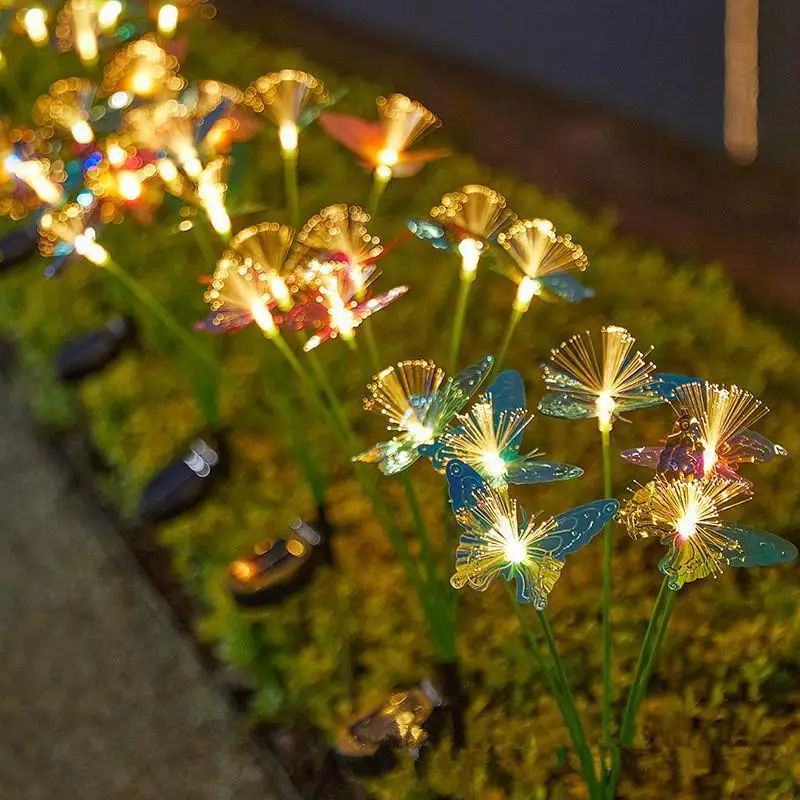 6/8/10LEDS Butterfly Solar Lawn Light Waterproof Courtyard Garden Decorative Fiber Optic Ground Insert Light Decorative Light