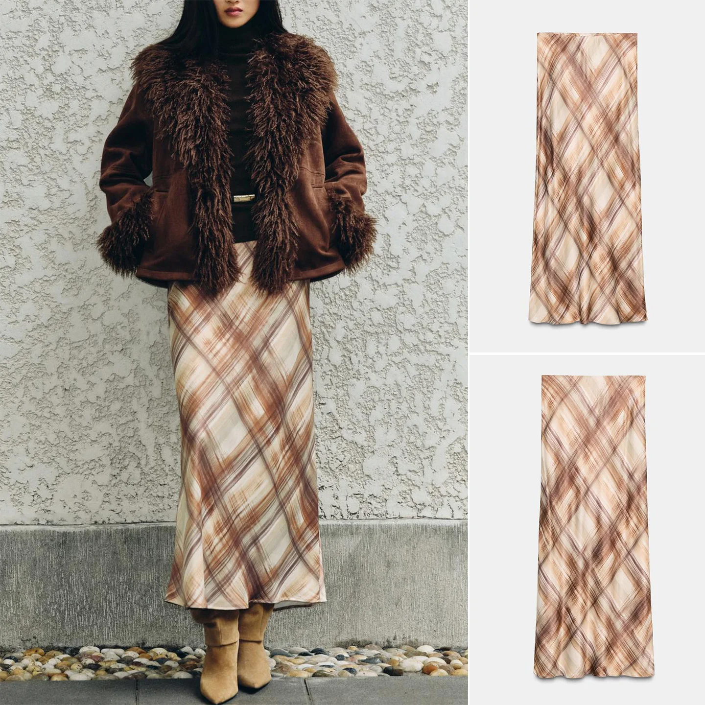 Winter New Arrival Women's Design Elastic Waist Silk Satin Texture Midi Skirt Ci Commute A-Line Slim Fit Polyester Fiber