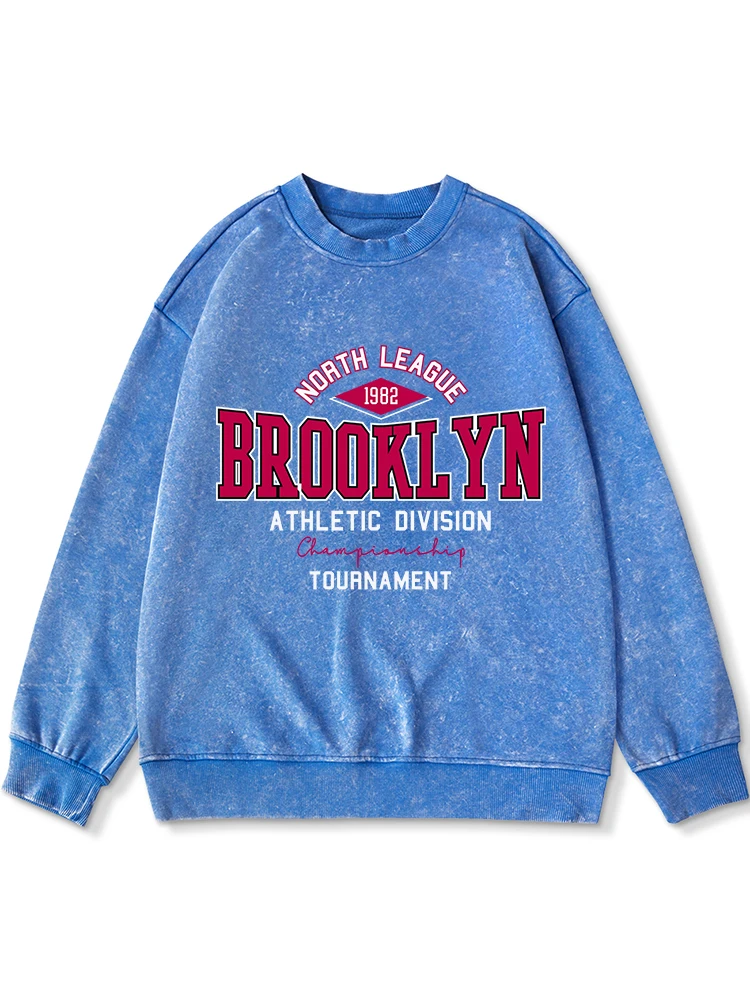 1982 Brooklyn Street Letter Printed Washed Distressed Hoodie Women Simple Comfortable Soft Sweatshirt Warm Versatile Tracksuit