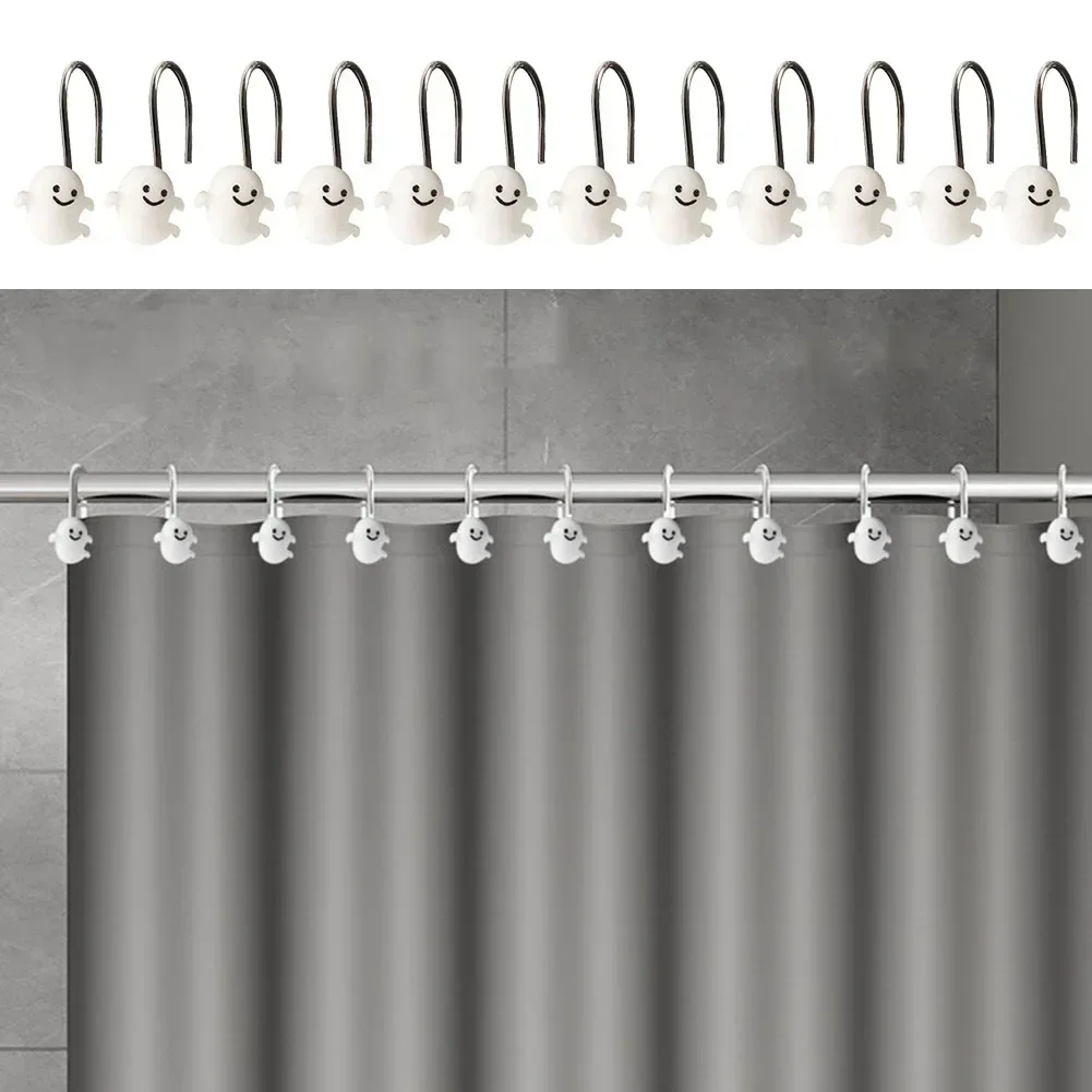 12pcs Stainless Steel S Shape Halloween Shower Curtain Hook Kitchen Hook Shower Curtain Halloween Resin Hook Ring