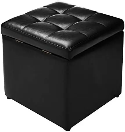 

16\u201D Cube Ottoman Pouffe Box Lounge Seat Footstools W/Hinge Top and Bottom Feet Living Room Bedroom Ottoman 16\u201D×16