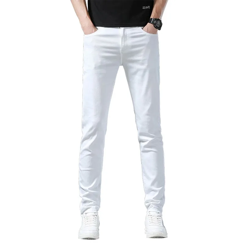 Denim Jeans For Men's Stretch Slim White Younth Casual Fashion Denim Regular Cotton Trousers Four Seasons Dropship Male Pants