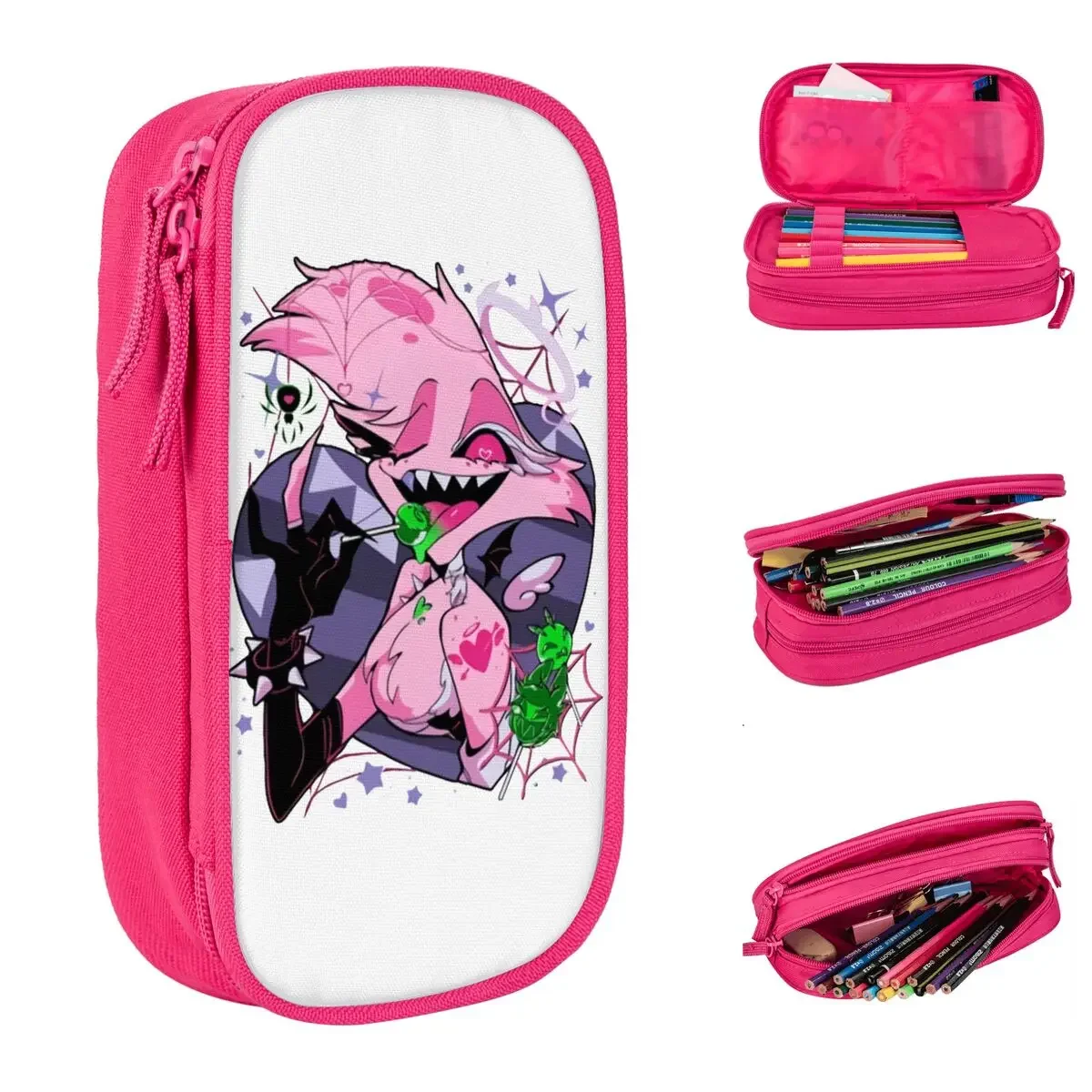 Hazbins Angel Dusts Tricks And Treats Pencil Case Anime Pencilcases Pen Kids Big Capacity Bag Students School Gift Stationery