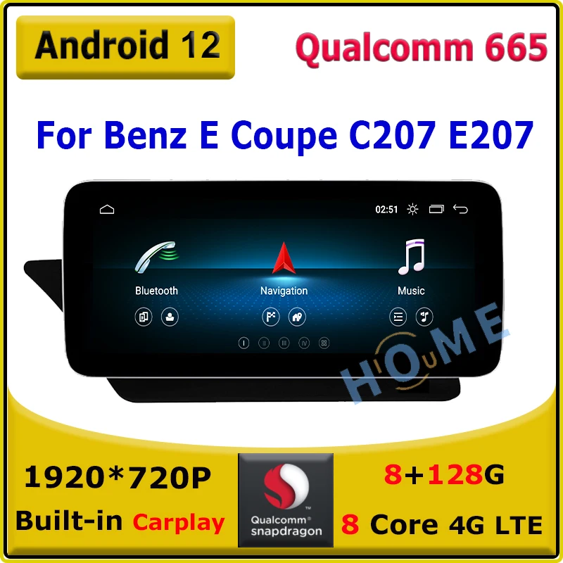 

10.25 12.5 Inch Android 12 Qualcomm Car Multimedia Player GPS For Mercedes Benz E-Class 2 Door Coupe C207 W207 A207 2009 - 2016