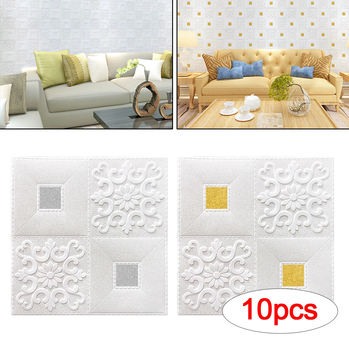 

10Pcs 35X35cm 3D Tile Brick Wall Stickers Self-Adhesive Panels Living Room Wallpaper Foam Waterproof Background Home Decoration