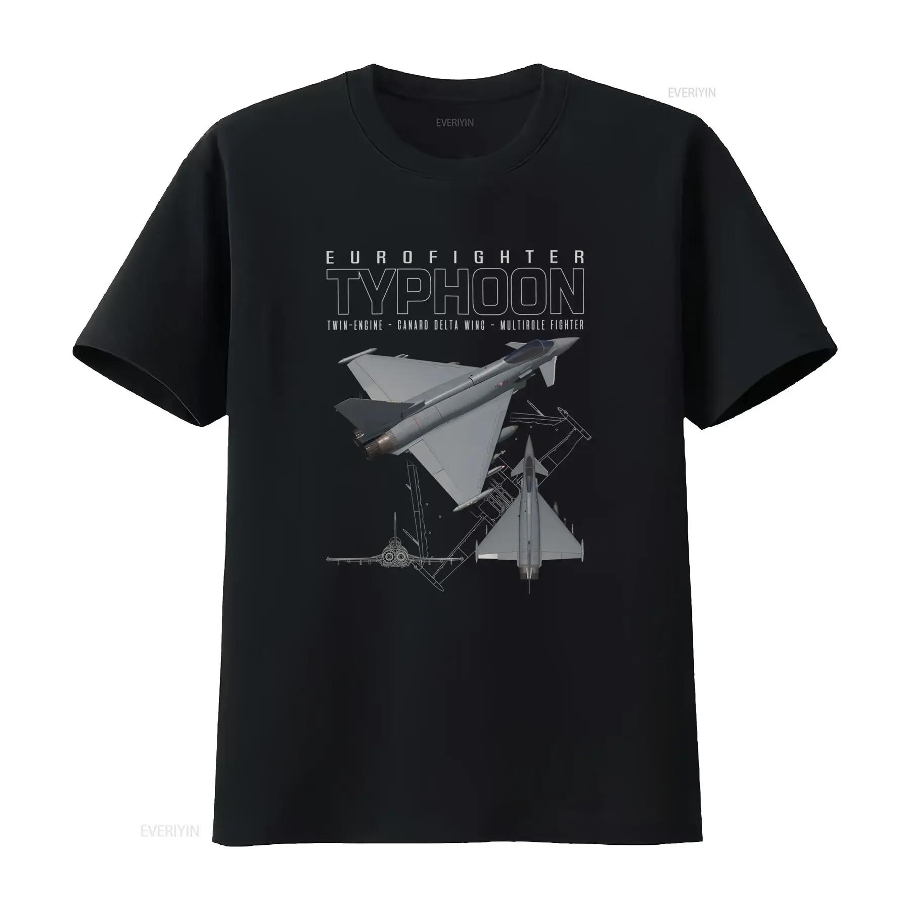 Maglietta a Maniche Corte con Stampa Schematica dell'Eurofighter Typhoon T Shirt Casual Tema Aeronautico dell'Aereo vintage