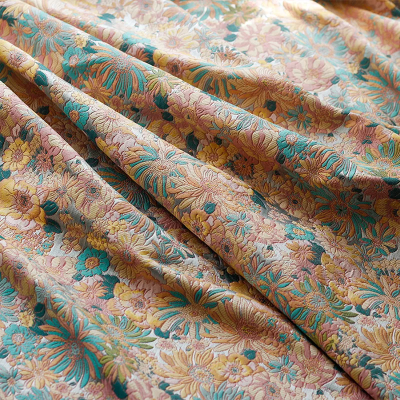 1M 155Cm wide New Thick High Precision Embroidery Floral Yarn Dyed Gold Thread Jacquard Fabric Suit Dress Handbag Bag Material