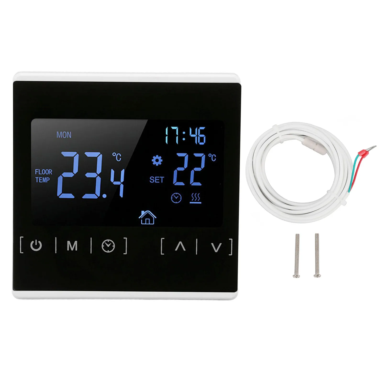 

Smart Thermostat Backlit Touch Screen Dual Control Temperature Controller for Floor Heating High Power AC 85V‑240V White