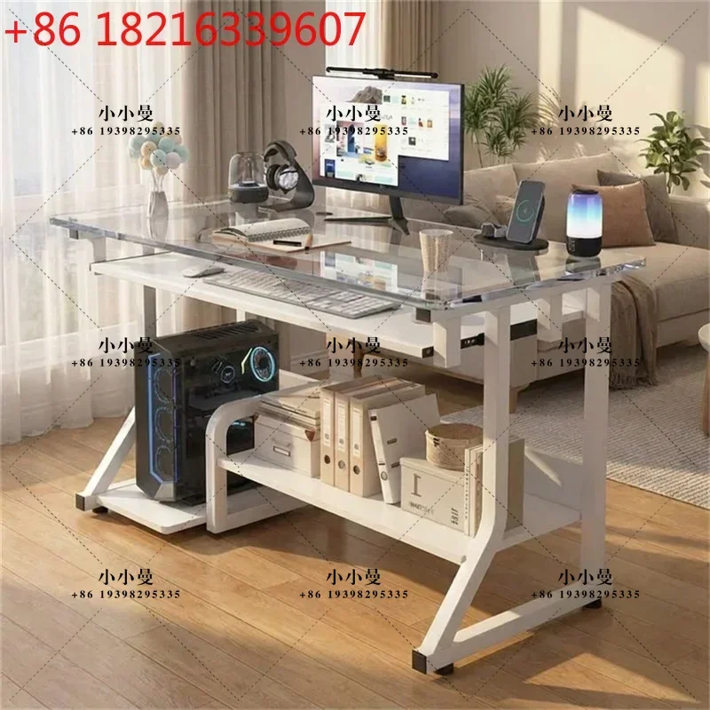 YAOModern Transparent Glass Computer Desk with Keyboard Tray Office Furniture for Student Bedroom Study table Gaming office tabl