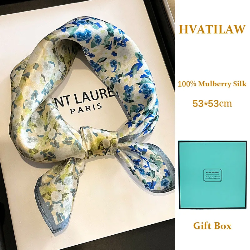 

100% Mulberry Silk Scarf 53cm Women Silk Square Scarf Headband Neckerchief Bandana Female Neck Scarf Soft Silk Wrap Hijab Luxury