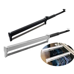 Pull-Out Closet Valet Rod Adjustable Wardrobe Clothing Rail Heavy Duty Top Mount Wardrobe Hanger Rack Bar Ball Bearing Slide