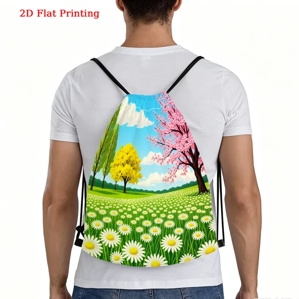 Spring Trees And Daisy Field Drawstring Backpack, Travel Shoe Bag, Fitness Sports Backpack, Travel Outdoor Drawstring Bag