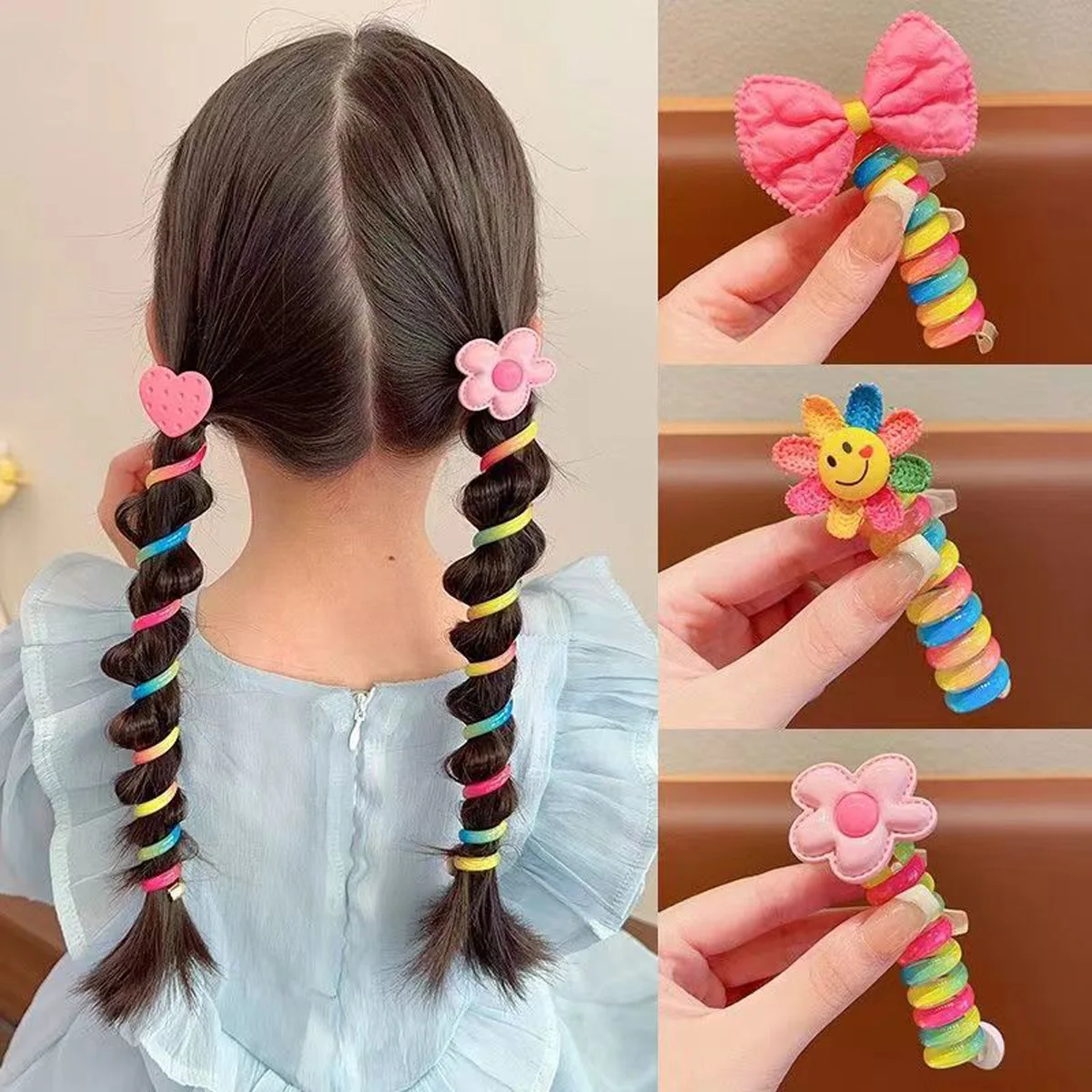 2pcs children Telephone Wire Shaped Ponytail Holder, Colorful Hair Tie, Fashion Girls Hair Bands