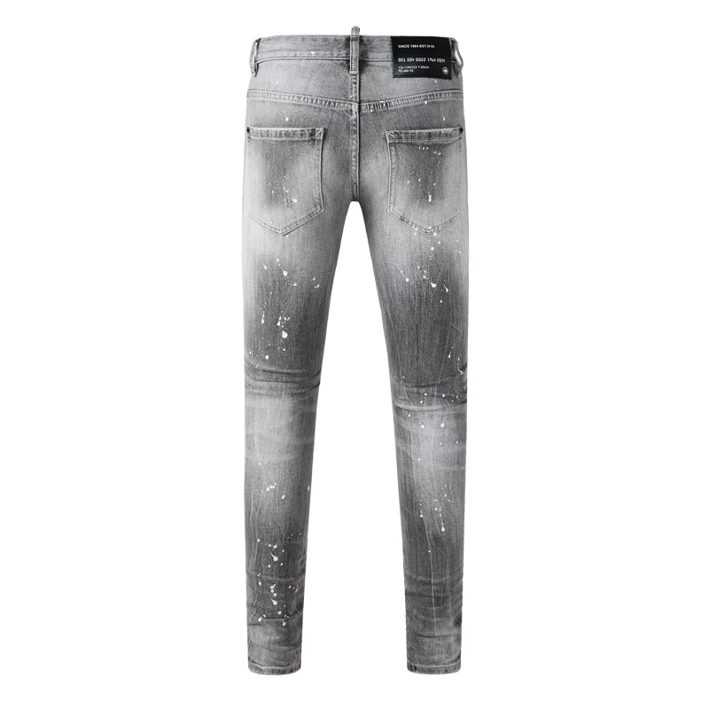 Designer fashion new men's jeans washed nostalgic stretch slim fit light gray jeans hip-hop brand pants Y2K