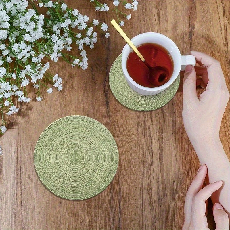 6pcs 4in Round Retro Green Growth Ring Refreshing Wooden Coasters Home Coffee Table Wooden Bar Mugs Glass Beer Cups Holiday Gift - view 2