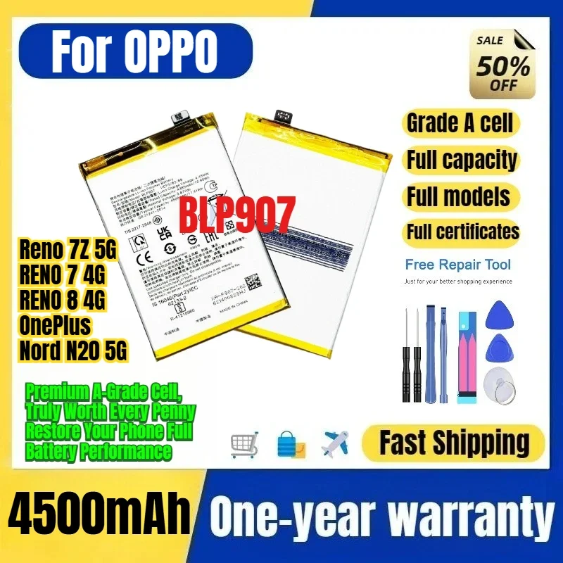 BLP907 for OPPO Reno 7Z 5G/RENO 7 4G/RENO 8 4G/OnePlus Nord N20 5G Phone Battery  Replacement Bateria Grade A Cell with Tools
