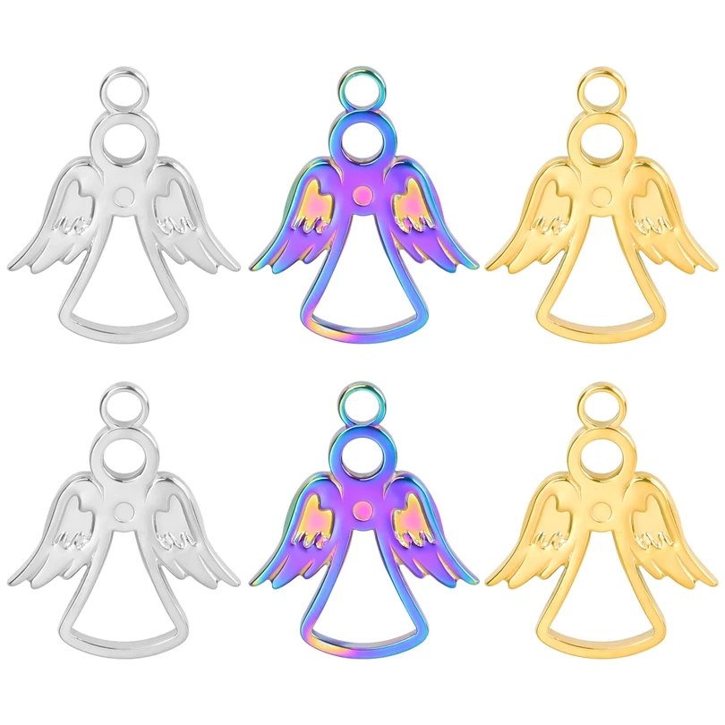 10PCS Guardian Angel Charm Diy Craft Amulet Wings Necklace Stainless Steel No Fade Pendants Accessories Jewelry Making Supplies