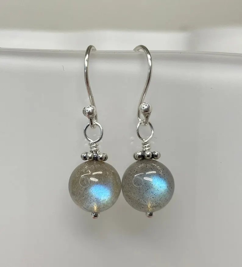 Labradorite Earrings, Lever Earrings, Pendant and Drop Earrings, Blue Glitter Birthday Gifts for Girlfriend