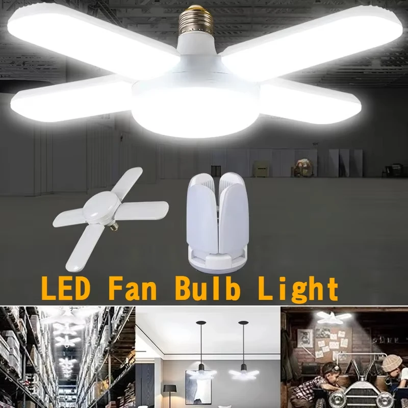 Lâmpada LED Dobrável E27 em Formato de Ventilador, Lâmpadas LED Colapsáveis para Luminária de Teto Residencial, Armazém, Garagem, Luz Branca 6500K