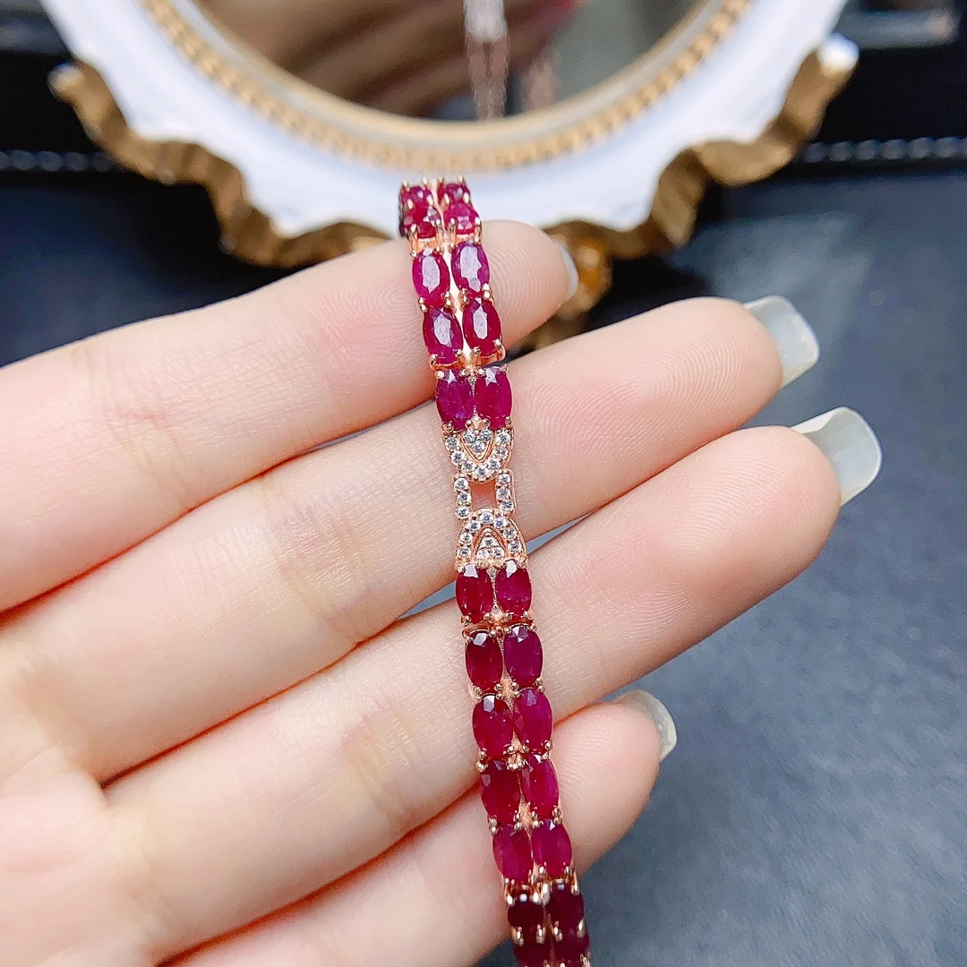 

FS S925 Sterling Silver 3*5 Natural Diopside/Ruby/Tourmaline Fine Luxury Jewelry Certificate Bracelet for Women Charm MeiBaPJ