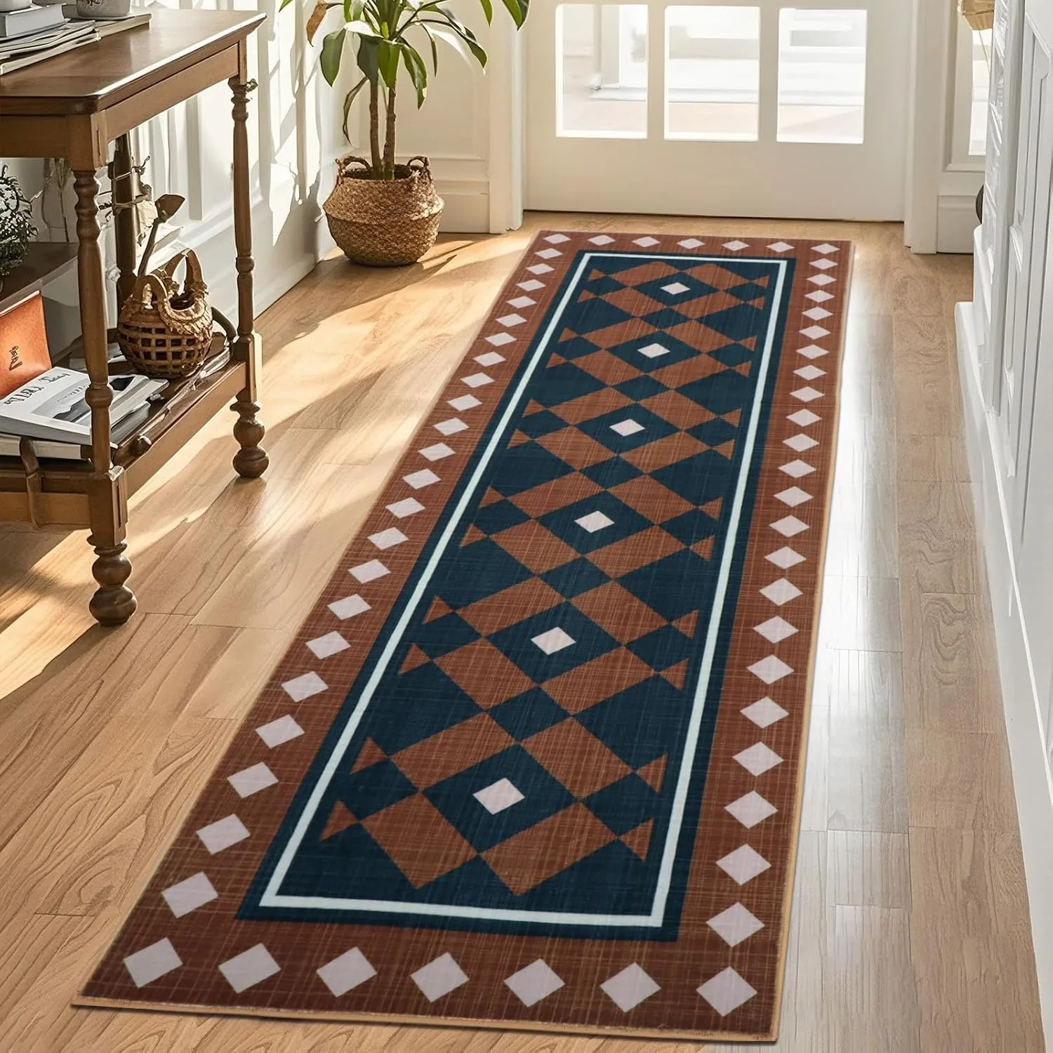 

Runner Rug Corridor Carpet Boho Checkered Rugs Geometric Washable Kitchen Mat Low Pile Plaid Bedroom Floor Throw Carpets