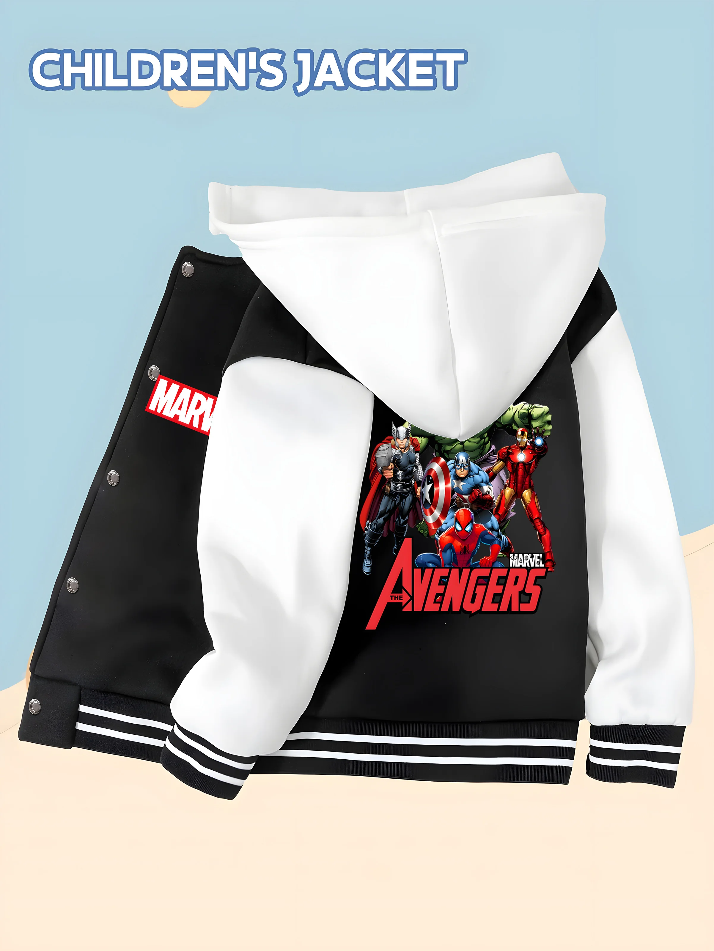 

MINISO Marvel Avengers Heroes Assemble Kids Baseball Jacket - Double-sided printing, comfortable and easy to care for, suitable