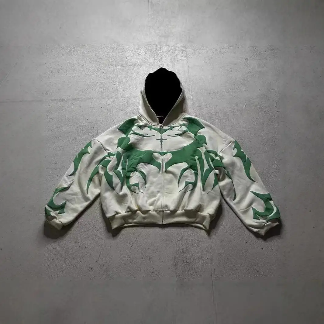 سترة بغطاء للرأس بسحاب مطبوعة على الطراز القوطي ex كاجوال مريحة تناسب ملابس الشارع Sle k Wave Y2K تصميم عبر الحدود #3