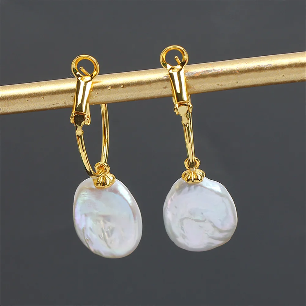 Simple Earrings Made In China, 14K Gold Wrapped Simple Pearl Earrings Ear Hooks Empty Brackets DIY Accessories Elegant Women