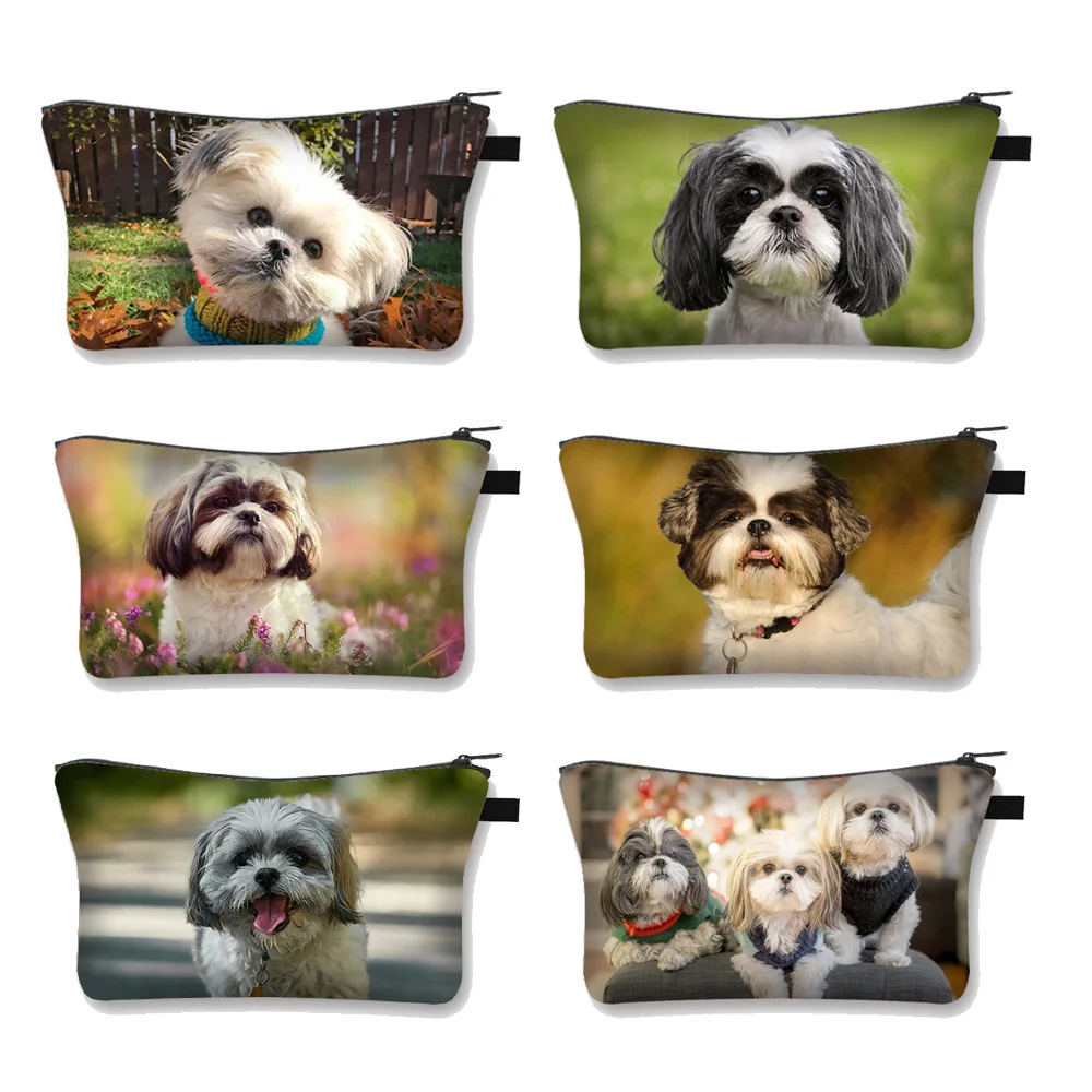 Cute Shih Tzu Dog Cosmetic Case Animal Pattern Women Makeup Bags Casual Lipstick Toiletry Bag Puppy Wash Bag Bridesmaid Gift