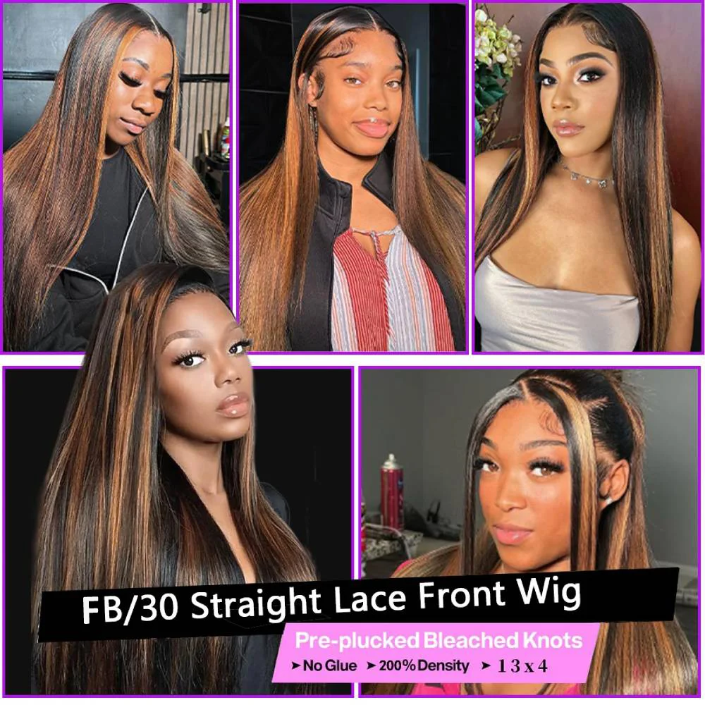 FB 30 Straight 100% Human Hair Wigs 46 Inch Brazilian Wig Honey Blonde 200% Density Remy Hair 13x6 HD Transparent Lace Front Wig image 4