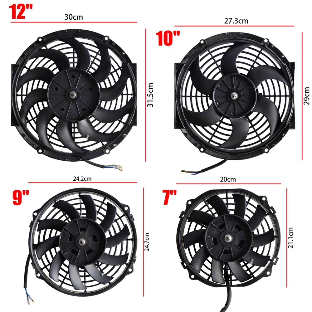 Universal 12V 80W  Car Air Conditioning Electronic Radiator Cooling Fan Blade Electric Cool Mounting Kit Cooler 7/9/10/12 INCH