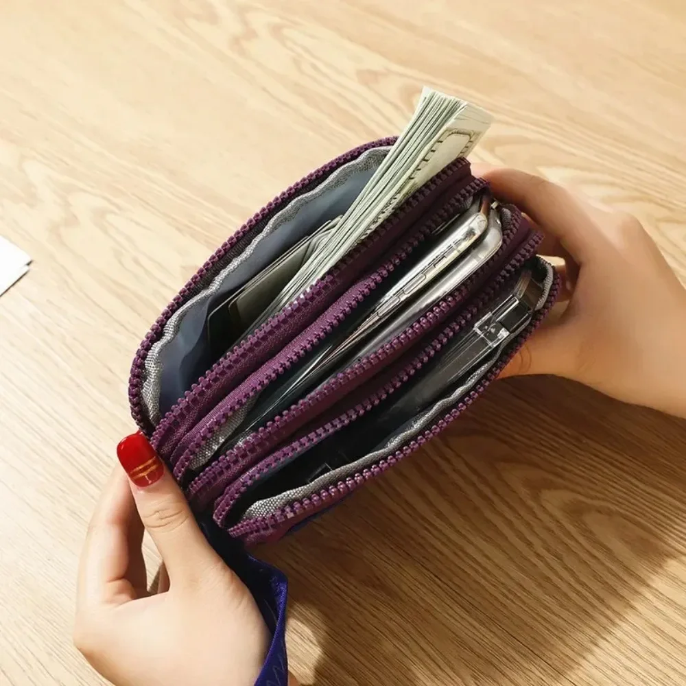 Portafoglio da donna in tela Pochette Portamonete da donna Borsa per telefono Portafogli con cerniera a tre strati Custodia per telefono di grande capacità