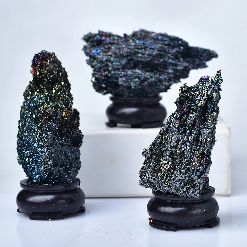 Natural Coal Crystal Colourful Silicon Carbide Stone Mineral irregular Healing Teaching Specimen Home Aquarium Decor Free Base