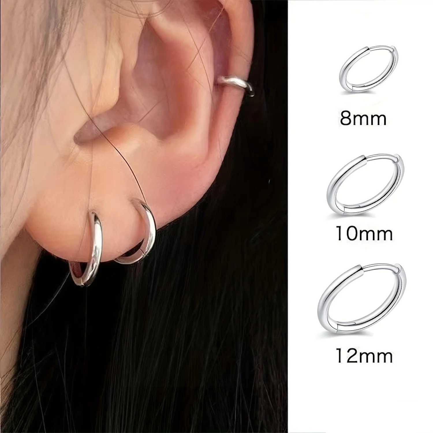 Set of 3 Pairs Women/Men Stainless Steel Small Hoop Earring Piercing Ear Cartilage Tragus Simple Circle Anti-allergic Ear Buckle