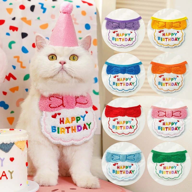 Cat Birthday Scarf Hat Set Dog Birthday Party Supplies Pet Scarf Cute Puppy Birthday Hat Scarf Decor for Small Medium Bow Tie